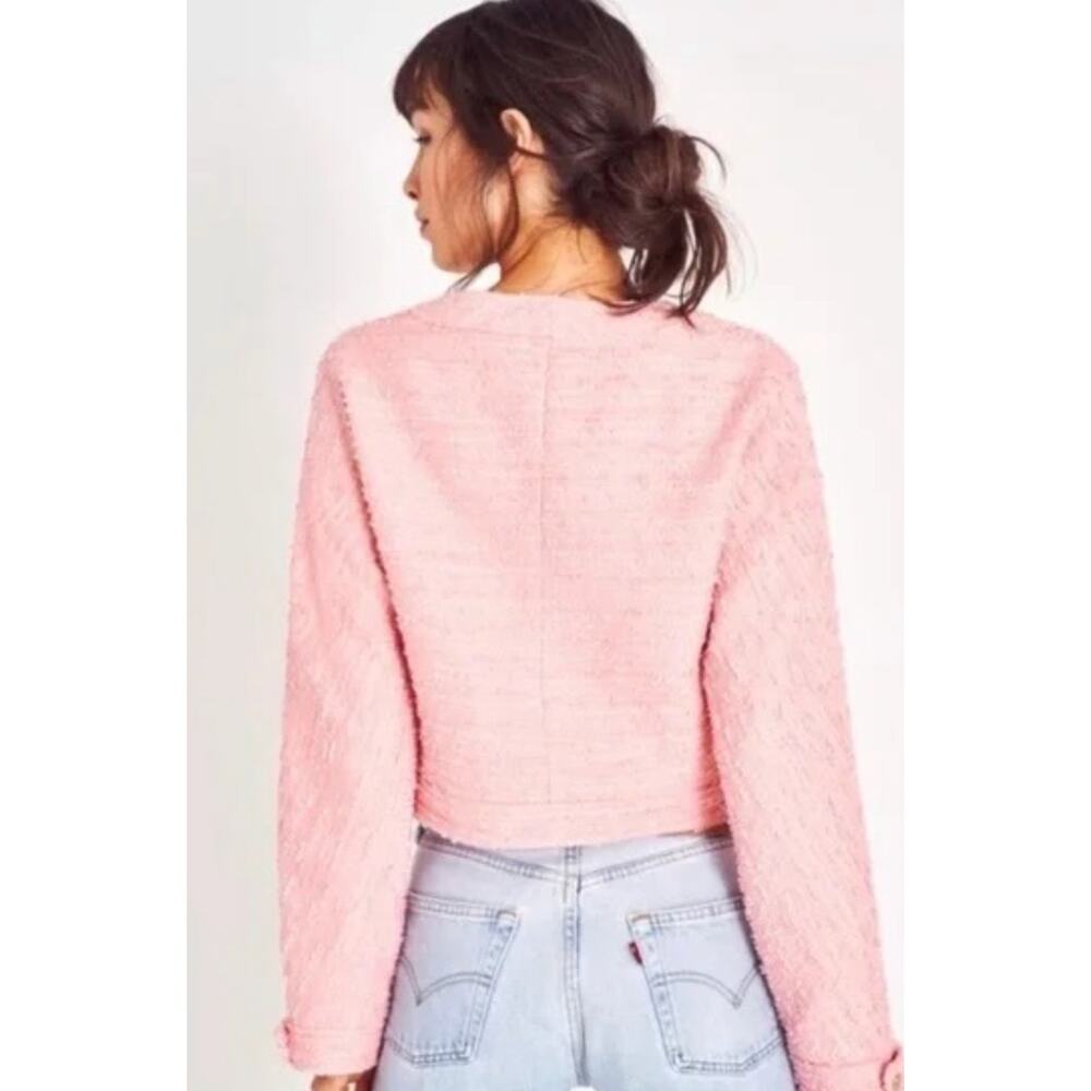 LoveShackFancy Keiran Pink Tweed Blazer Jacket Relaxed Preppy Gold Buttons XS - Picture 5 of 16